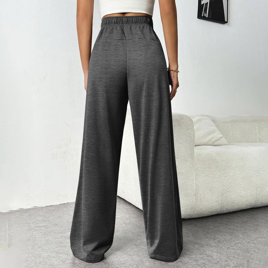 Damen Elastische Taille Hose mit Seitentaschen Fleecegefüttert Dicke Weite Beine Jogginghose Einfarbige Gerade geschnitten