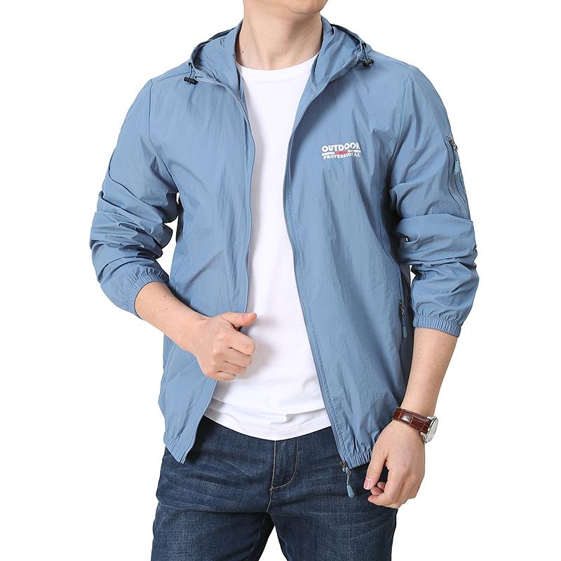 Sommer-Sonnenschutzkleidung, Dünne atmungsaktive Jacke für Herren, Schnell trocknende Outdoor-Fischerbekleidung, UV-beständige Windjacke mit Kapuze