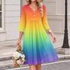 Women's V-Neck Three-Quarter Sleeve Gradient Print Casual Dress for Daily Wear