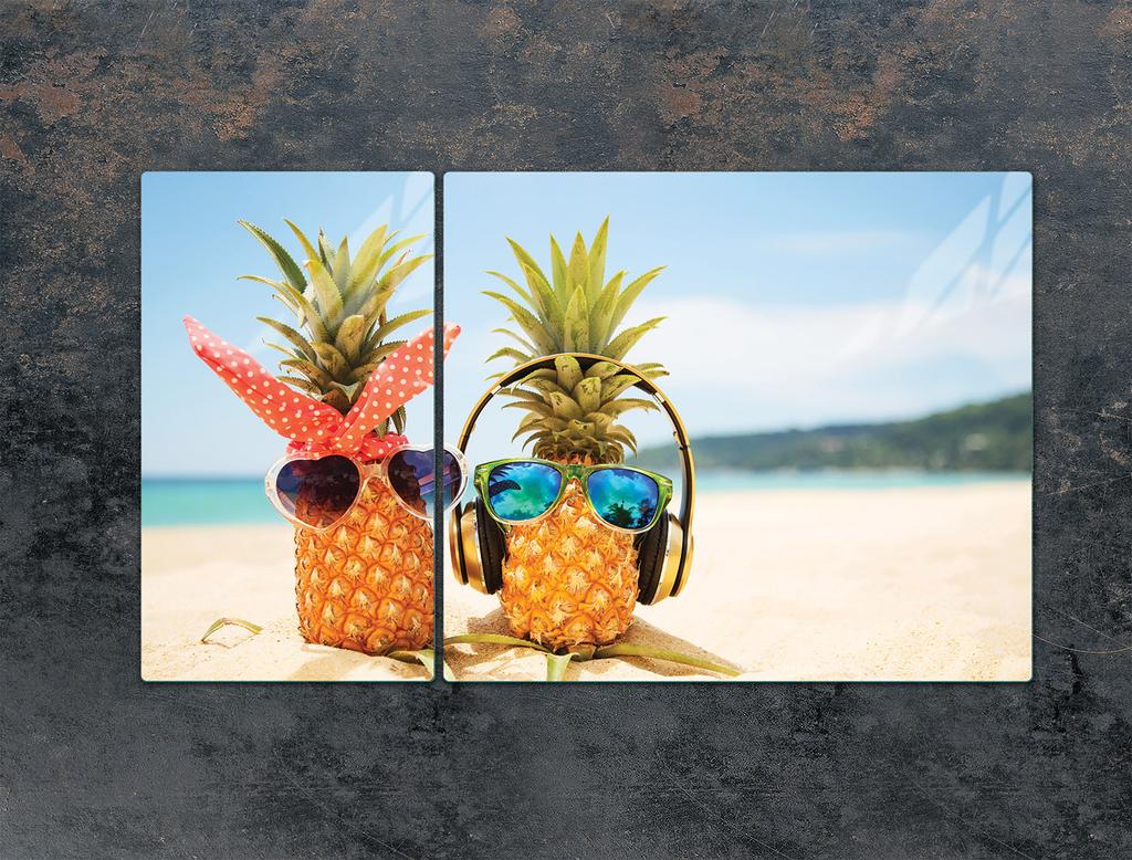 SZKLANA PŁYTA OCHRONNA NA KUCHENKĘ 90x52 ANANAS