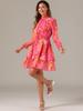 Allegra K Women's Floral Chiffon Dress, Flared A-Line Dress with Long Sleeves, Slimming Casual Style, Hot Pink, Size S
