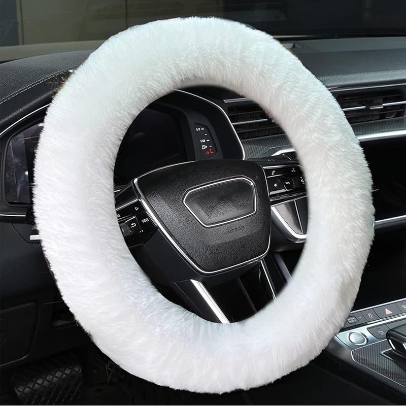Fluffy Steering Wheel Cover For Women/Girls/Ladies Fuzzy Steering Wheel Cover Winter Warm Faux Wool Plush Car Wheel Cover Furry Steering Wheel