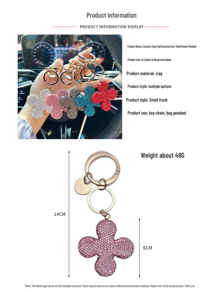 Exquisite Diamond-Studded Ceramic Four-Leaf Clover Keychain Pendant