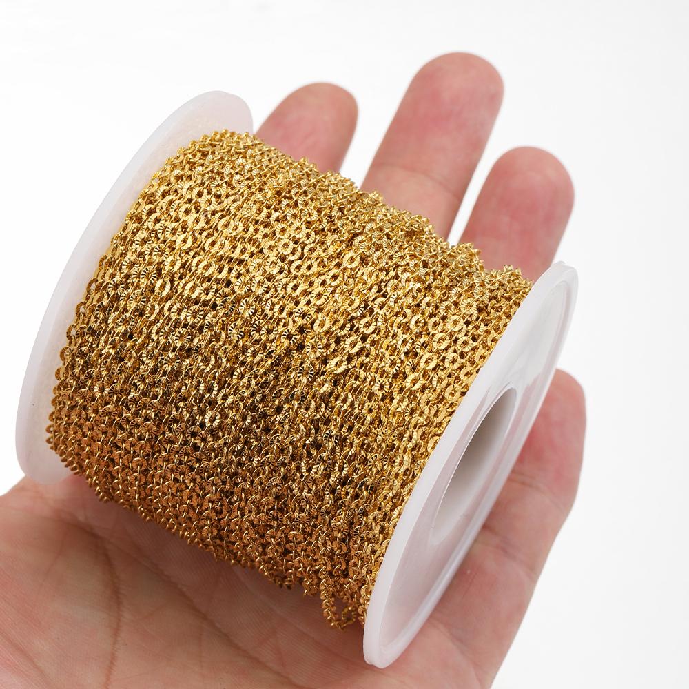2Meters No Fade Stainless Steel Gold Color Textured Cable O Shape Chain for Jewelry Making DIY Necklace Bracelet Supplies