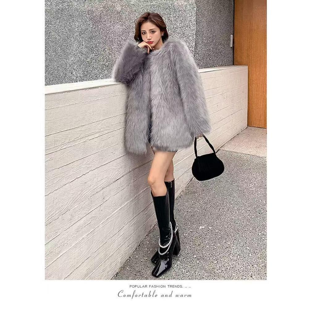 Podzimní a zimní nový temperamentní dámský kabát z umělé liščí kožešiny, dámský luxusní módní plyšový top