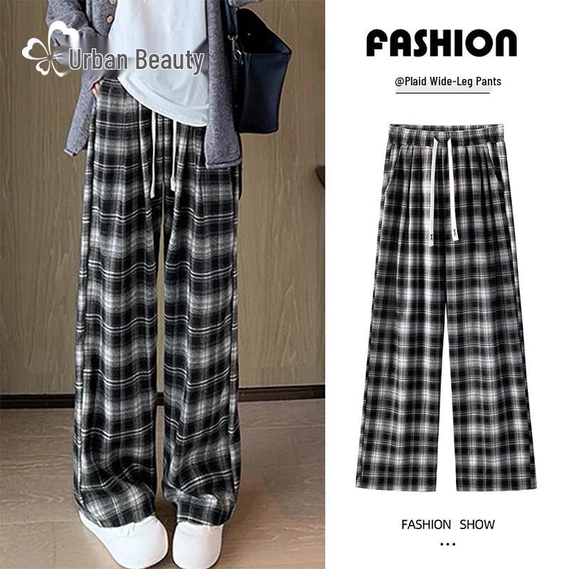 Women's Plaid High-Waist Wide-Leg Pants