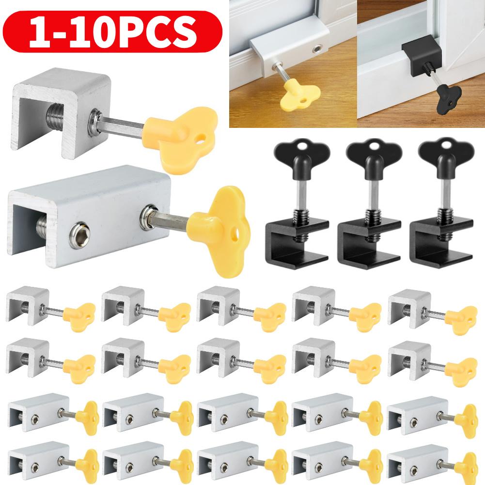 1-10Pcs Anti-theft Door Window Lock Aluminum Alloy Window Lock Stopper Sliding Door Baby Kids Child Safety Doors Lock