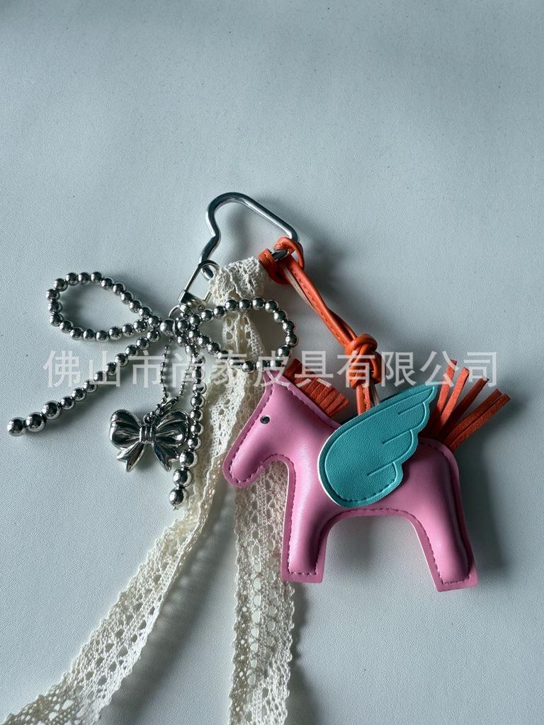 Angel Pegasus Pendant PU Leather Bag Pendant Key Bow Tassel Accessories Cute Cartoon Pendant