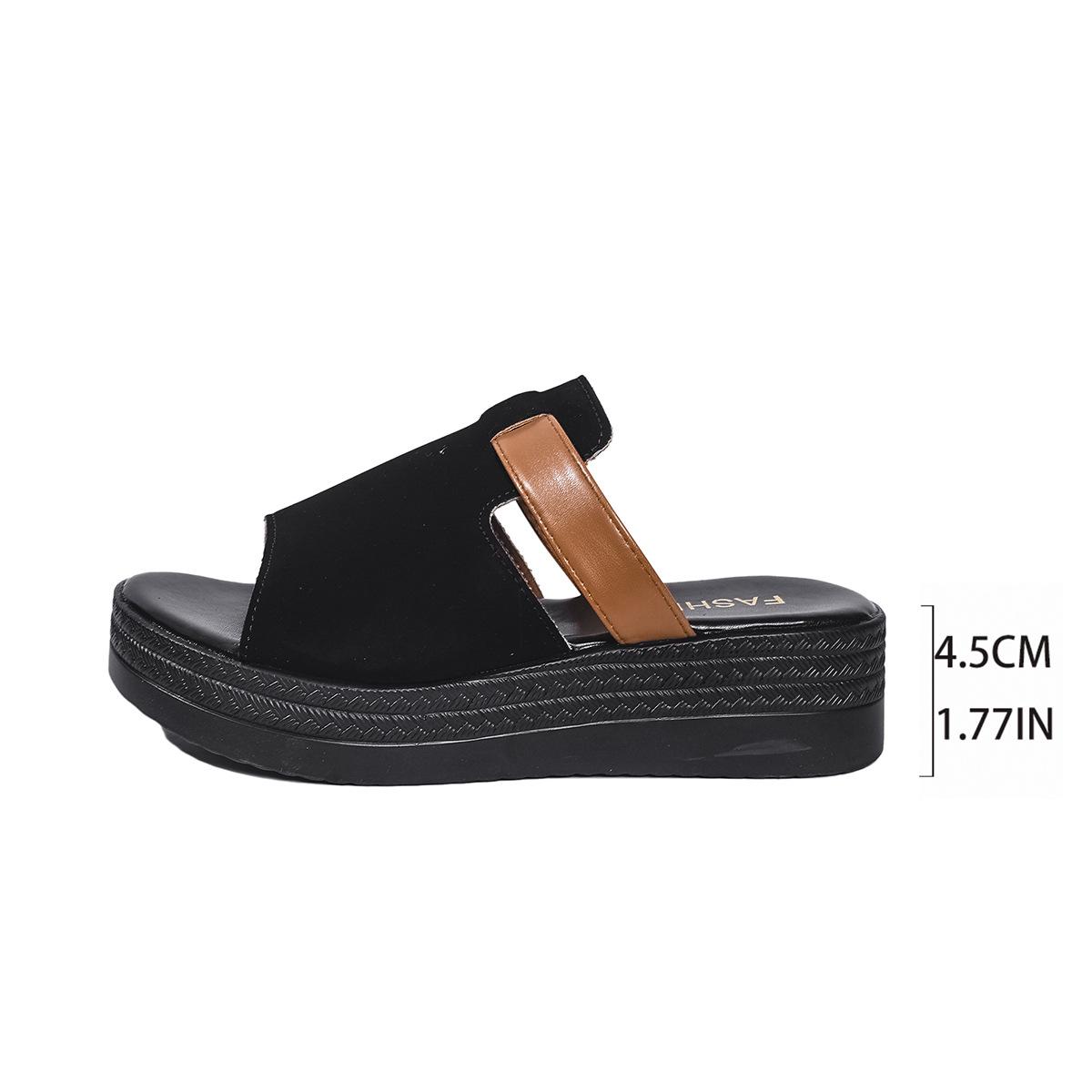 

Летние новые тапочки на платформе 2025 года, однотонные, с круглым носком, модные, большого размера, классные тапочки 36 чёрный