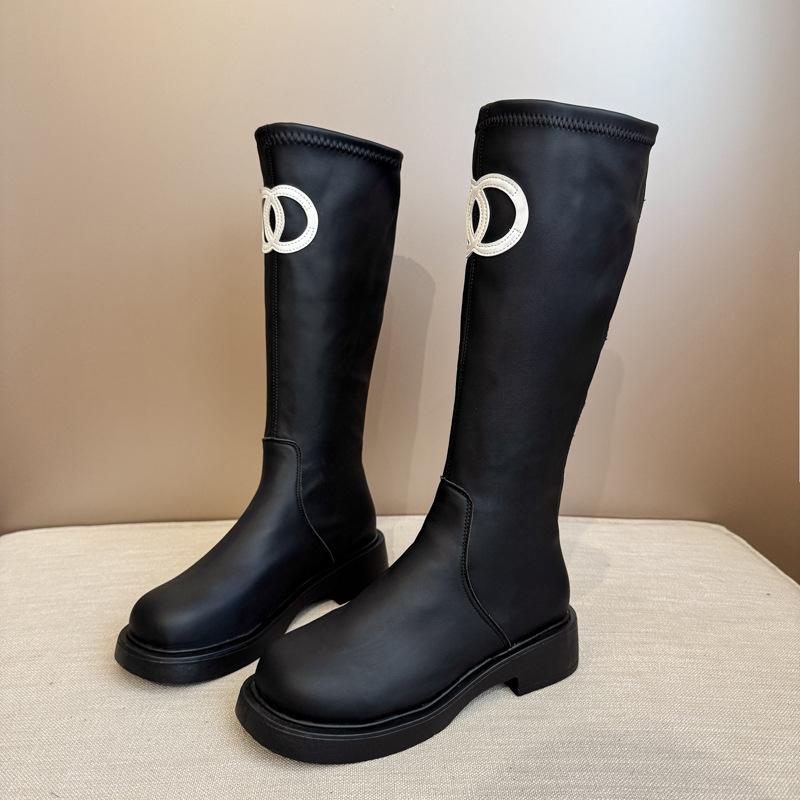 

2025 осінь та зима нові чоботи на платформі жіночі чоботи до коліна в британському стилі облягаючі чоботи лицаря універсальні жіночі чоботи 35 чорний