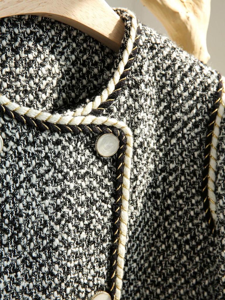 Elegant French Wool-Blend Tweed Double-Breasted Jacket for Women