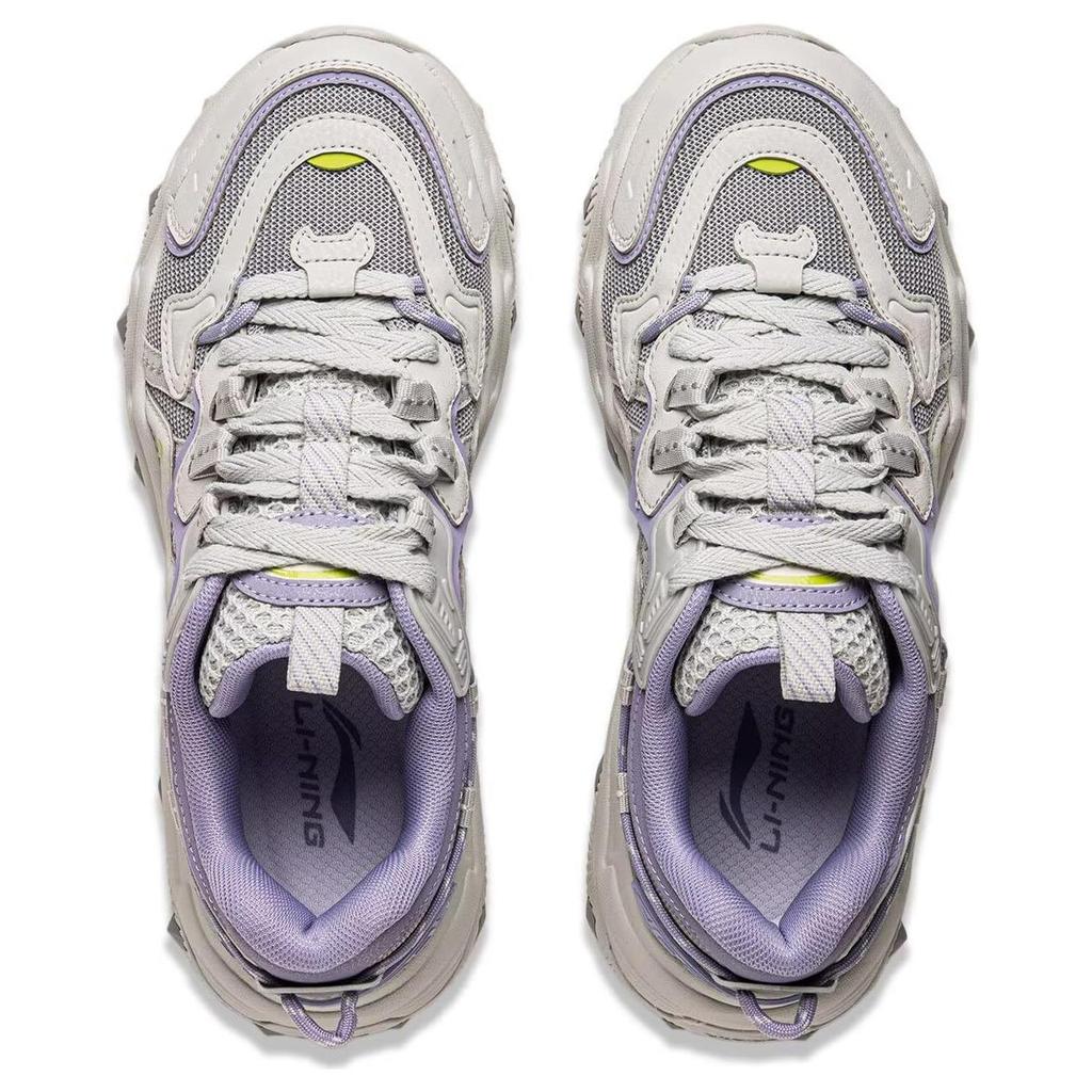 Li Ning Synthetic Leather Breathable Abrasion Resistant Slip Resistant Low Top Casual Shoes Women's Purple Gray AGCU176-5
