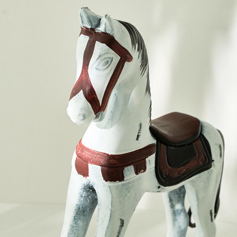 Nordic Retro Distressed Wooden Rocking Horse Ornament for Home and Children's Room Decor.