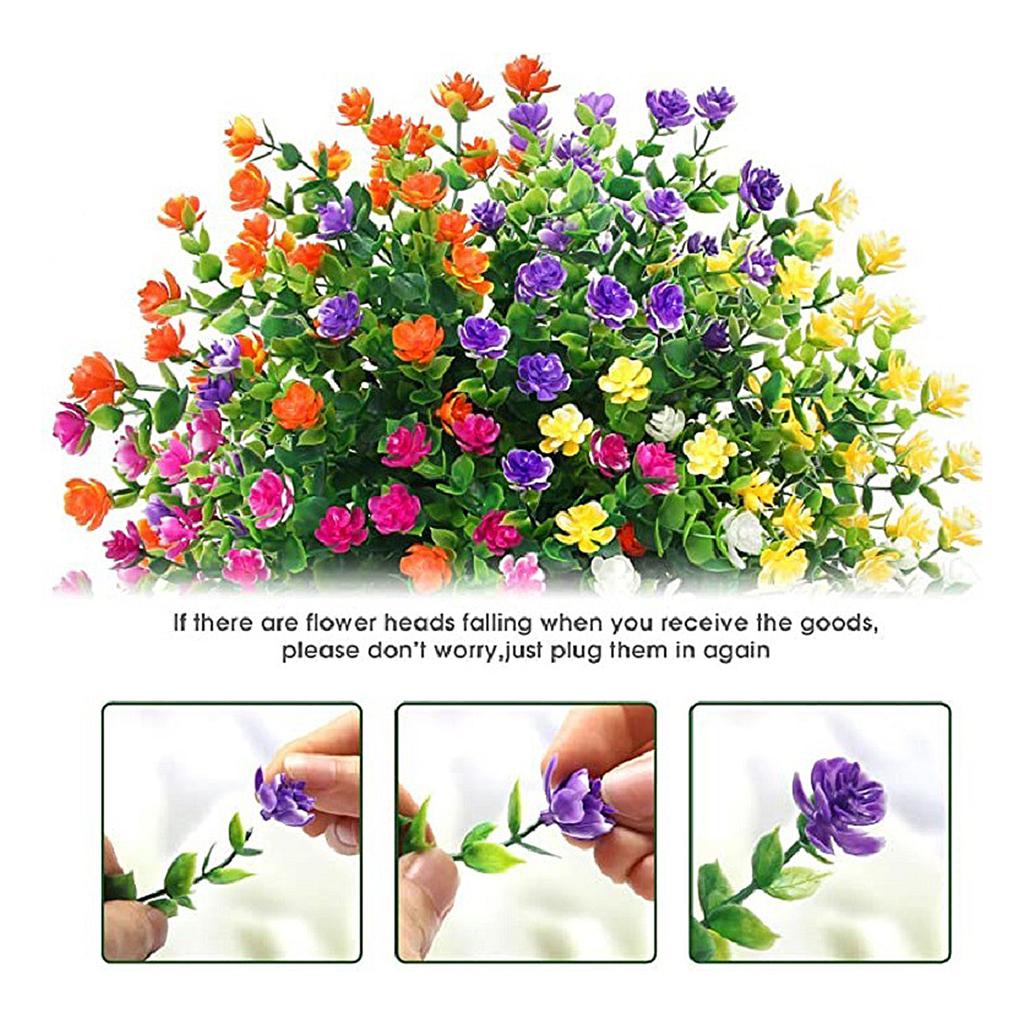 7 Fork Artificial Eucalyptus & Small Rose White Plastic Faux Plant Stem for Home Decor