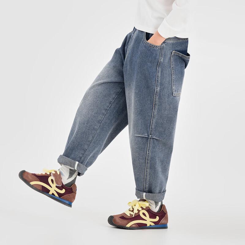 Джинсы для мальчиков Duoduojia 2025 Осень Ретро Вышитые Свободные Прямые Джинсовые 120