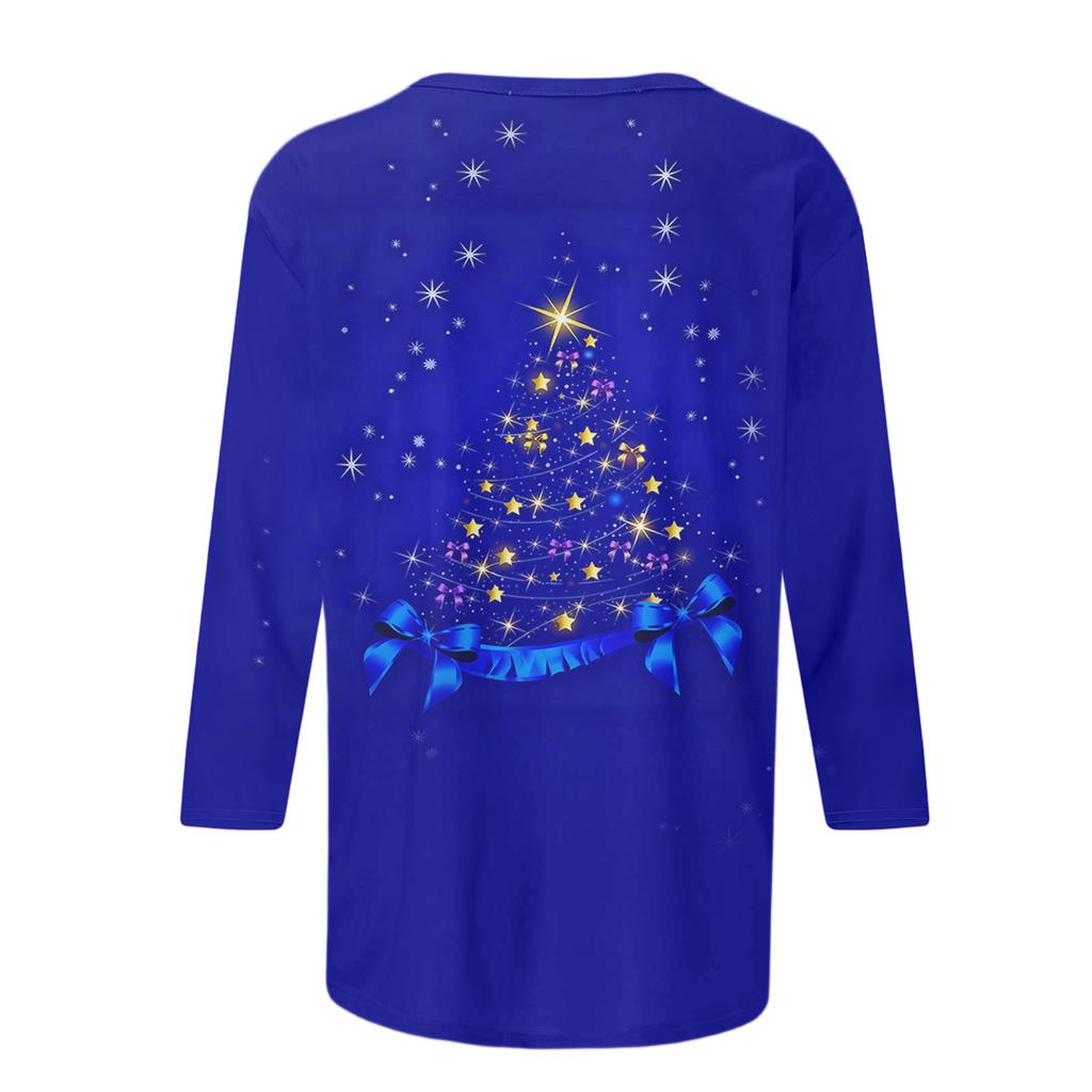 Dames Losse Comfortabele Casual Mode V-Hals Kerstprint Lange Mouw Hoodie