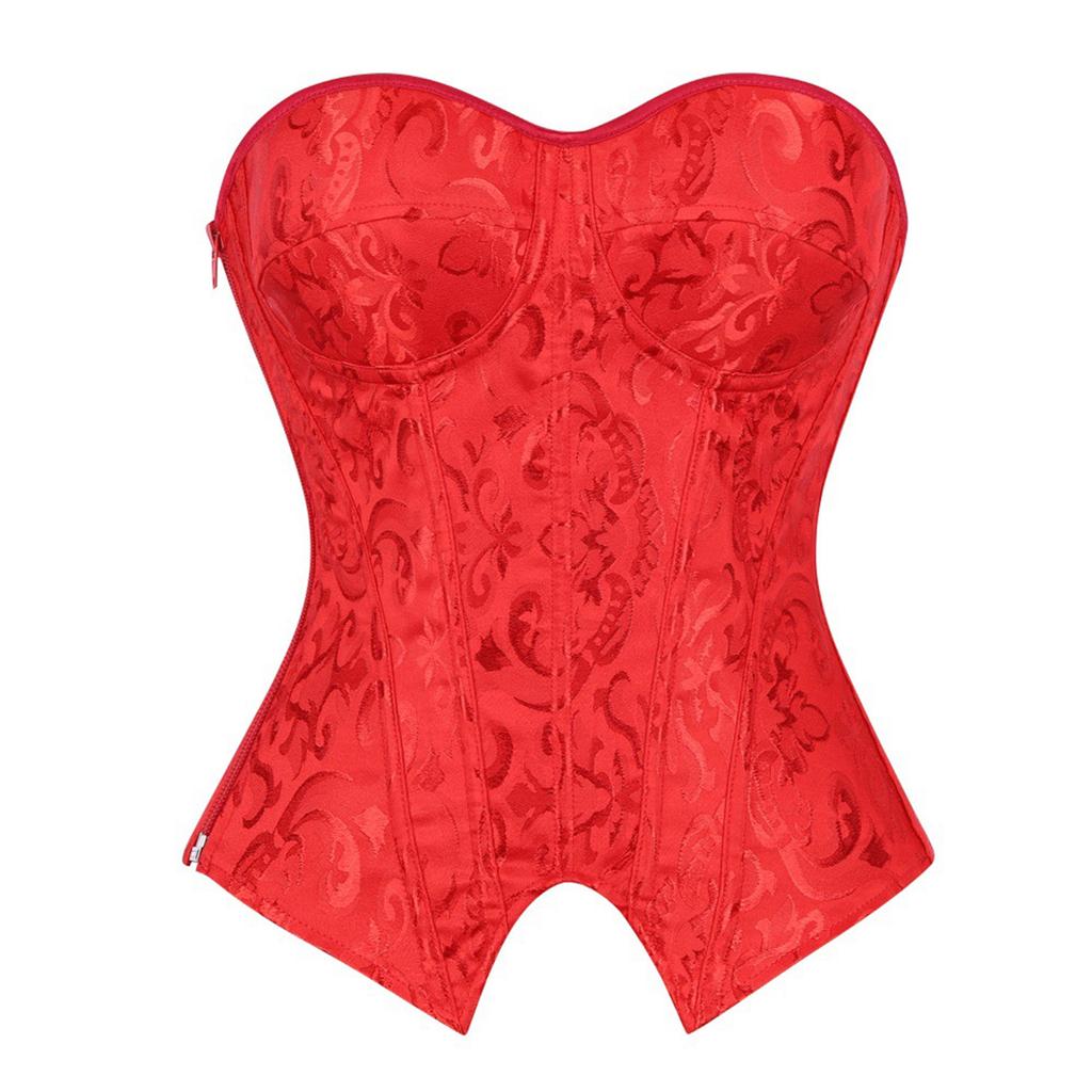 Women's Sexy Vintage Color Underwire Push-up Bustier Shapewear with Zipper and Boning