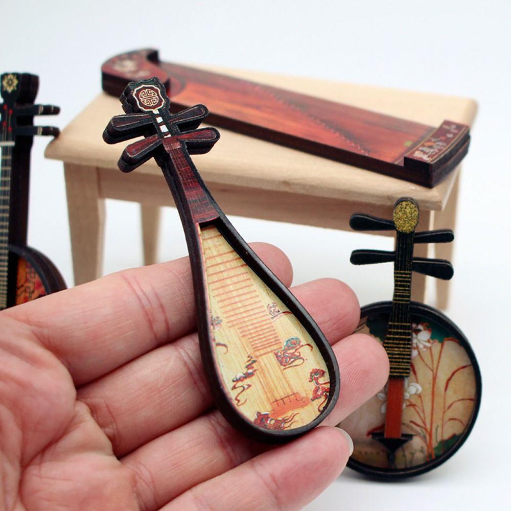 1/6 1/12 Čínský klasický nástroj Vícebarevná miniatura Guzheng Pipa