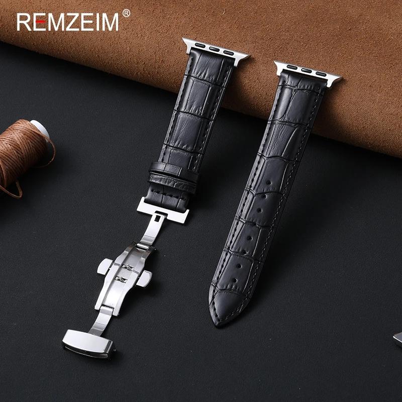 Leather Smartwatch Strap with Butterfly Clasp for Apple Watch Band 44/40/49/45/41/38/42mm for IWatch 10 9 8 Se 7 6 5 4 Ultra 2