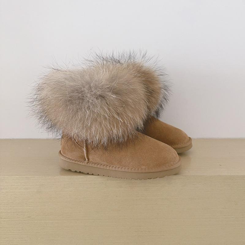 Winter Schneestiefel Damen Fuchshaar Niedriger Schaft Rindsleder Plüsch Warm Leicht Damenstiefel Stiefel