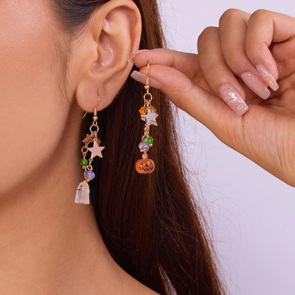 Rhinestone Halloween Earrings Ghost Spider Dangle Earrings Pumpkin Ear Studs  All Saints' Day