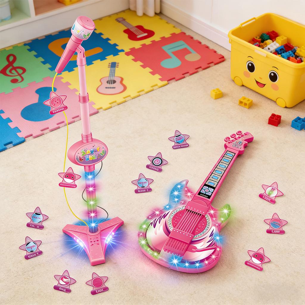 Electric Guitar Electronic Musical Instruments Multi-functional Kids' Microphone Sing Song Educational Games Toys for Girls Boys