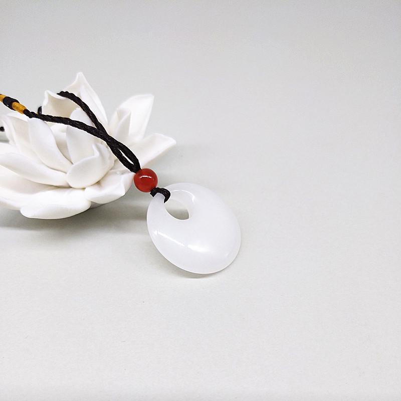 Conch Stone White Jade Concentric Circle Pendant Necklace