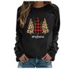 Women's Casual Fashion Christmas Print Long Sleeve O-Neck Pullover Top