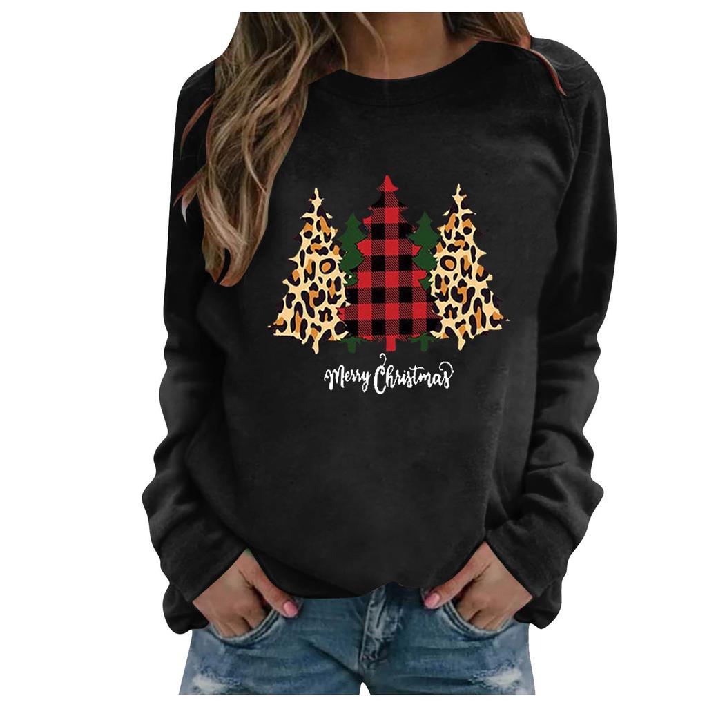 Women's Casual Fashion Christmas Print Long Sleeve O-Neck Pullover Top