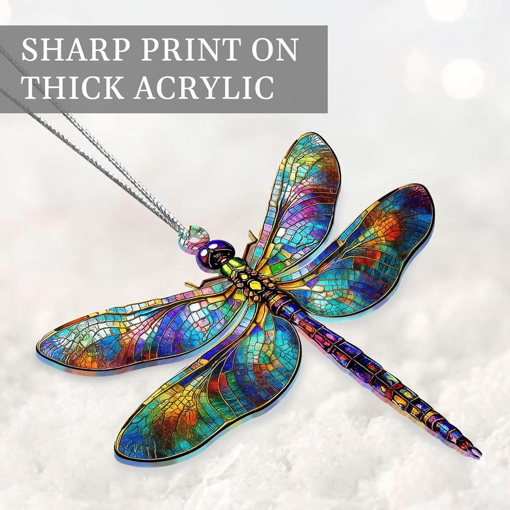 2D Dragonflies Decor Suncatcher Effect DragonFly Ornaments Stained Glass Effect For Christmas Tree Decoration (Radiant Prism)