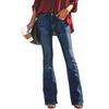 Women's Mid Rise Flare Bootcut Long Denim Pants Washed Solid Color Casual Jeans