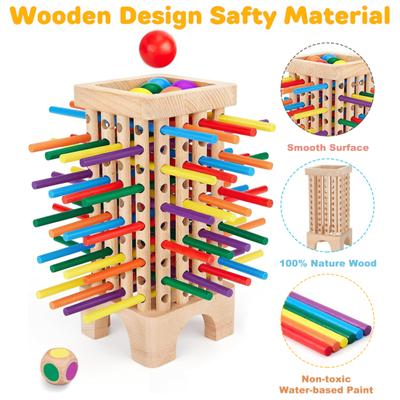 Yousheng Wooden Stick Tower Toy with 42 Sticks 6 Balls Dice Fine Motor Skills Development Stick Counting Math Educational Board Game Boys Girls Gift