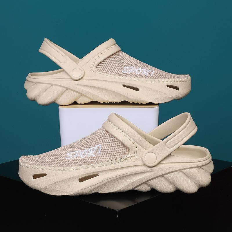 

Летняя мужская перфорированная обувь, удобные и модные шлепанцы на толстой подошве, повседневные уличные пляжные сандалии 45-46 бежевый