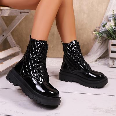 Damen Knöchelboots Gemischte Farben Runde Spitze Vorne Schnürung Mittlerer Absatz Schuhe Damen 2026 Neu Übergröße Bequeme Moderne Stiefel Damen