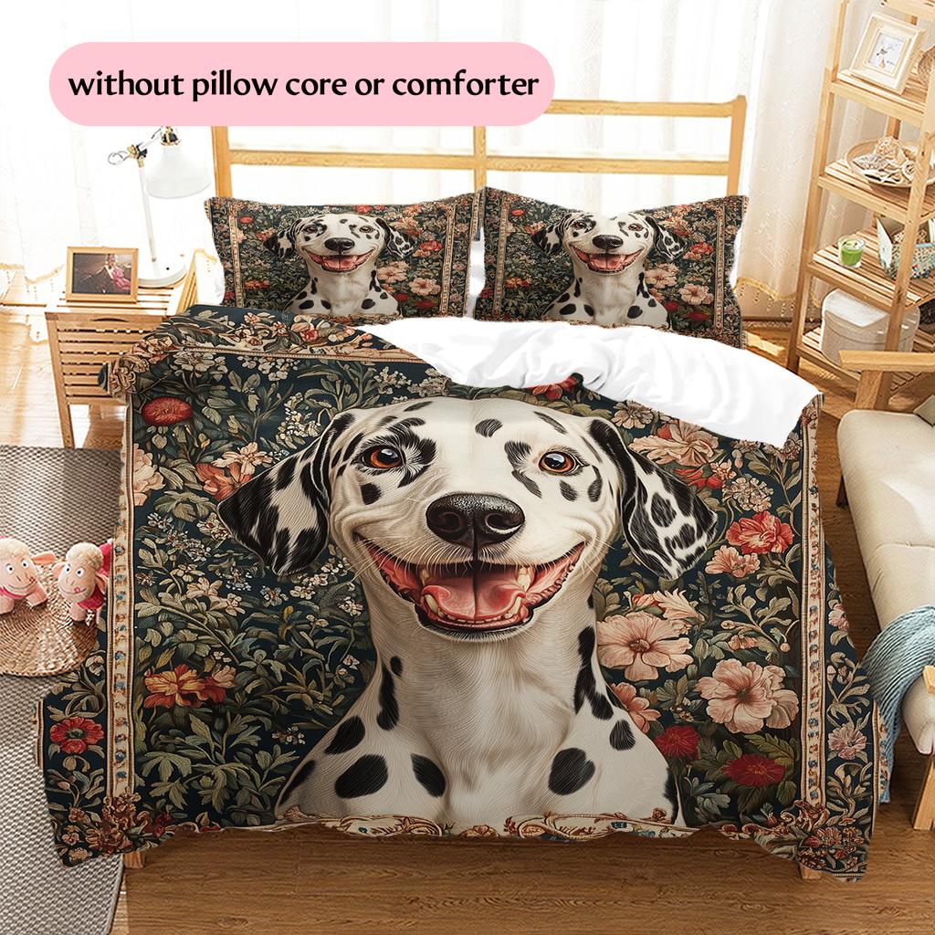 Biancheria da letto con motivo dalmata e fiori Decorazione per la casa Regalo di compleanno (1 * copripiumino + 2 * federa, senza nucleo)