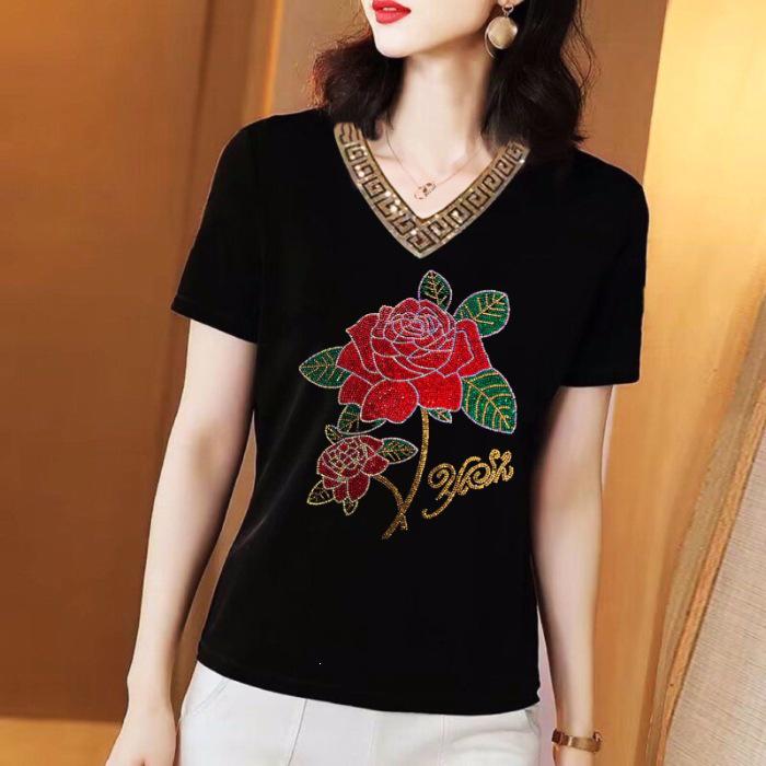 Men's Plus Size Rhinestone V-Neck Short Sleeve T-Shirt - Summer Stylish Trendy Top