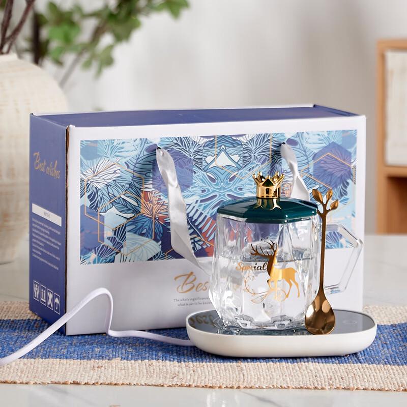 Ailanhui jia AQ Glass Cup Gift Set Glass Cup + Spoon + Coaster