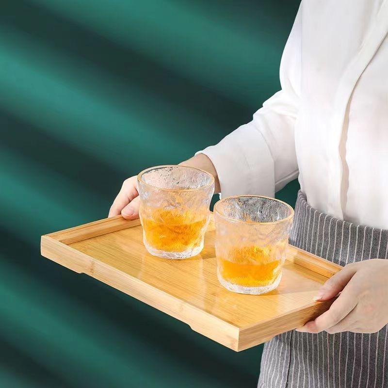 Japanisches Teetablett aus Bambus mit Griffen, rechteckiges Nan-Bambustablett, Home-Restaurant-Teetassen mit Teller, Serviertablett