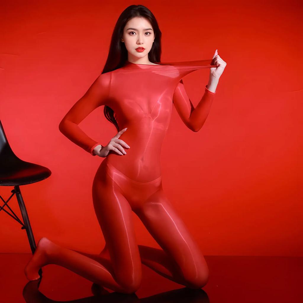 Women'S 5D Ultra-Thin Sexy Glossy Shiny Seamless Bodysuit Open Crotch Jumpsuit See Through Silky Leotard Body Stockings Tights