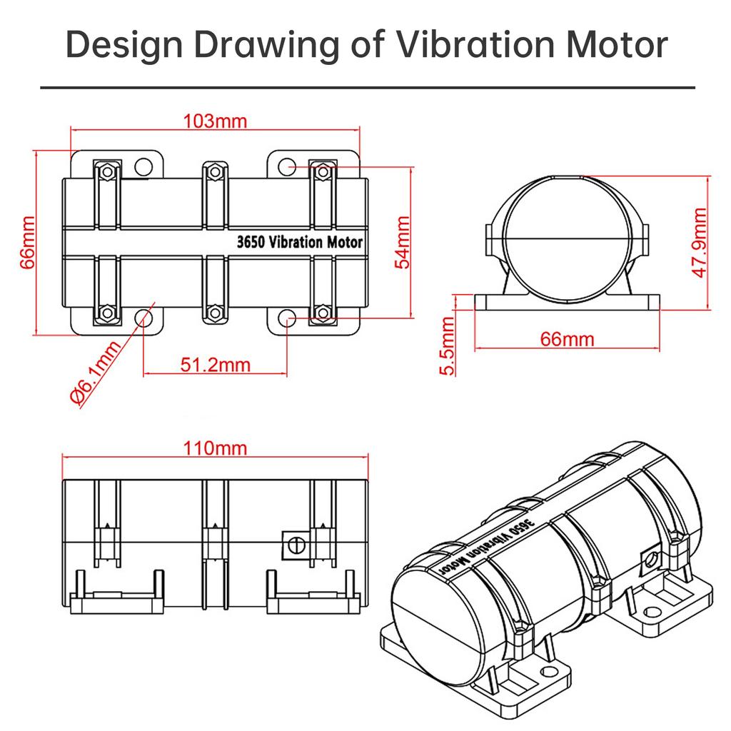 3650 Vibrační motor DC 12V až 24V 3800 ot/min Silné vibrace Průmyslová kvalita Masážní postel Křeslo Nástroje Robustní plastový kryt