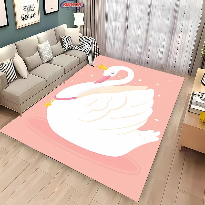 3D Printing Cute Swan Large Area Carpet for Living Room Cartoon Children's Bedroom Sofa Doormat Kitchen Floor Rug Anti-slip Mat