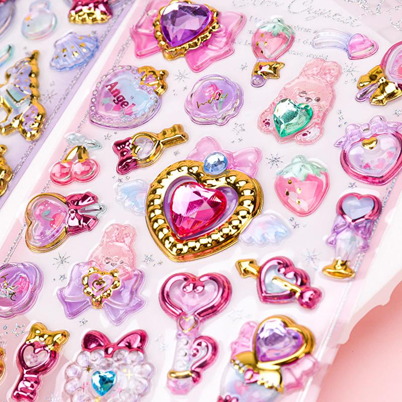 Cute  3D Relief Stickers Cute Aesthetic Stickers Creative Magic Wand Gem Diamond Stickers Shiny Decoration Stickers