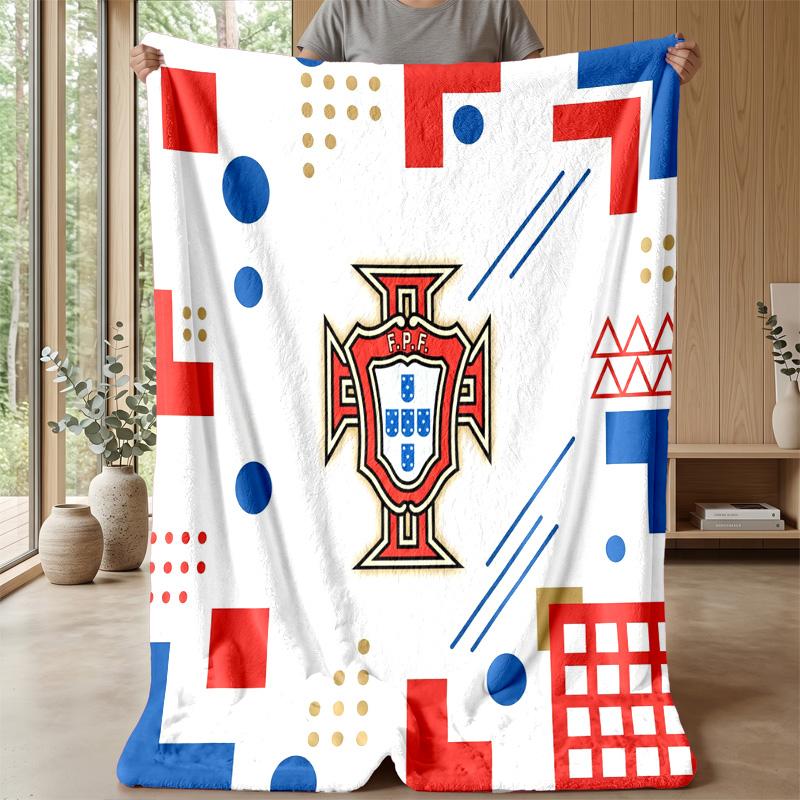 Portugal Football Printed Flannel Blanket Skin Friendly Warm Decorative Throw for Indoor Couch Bed Daily Use