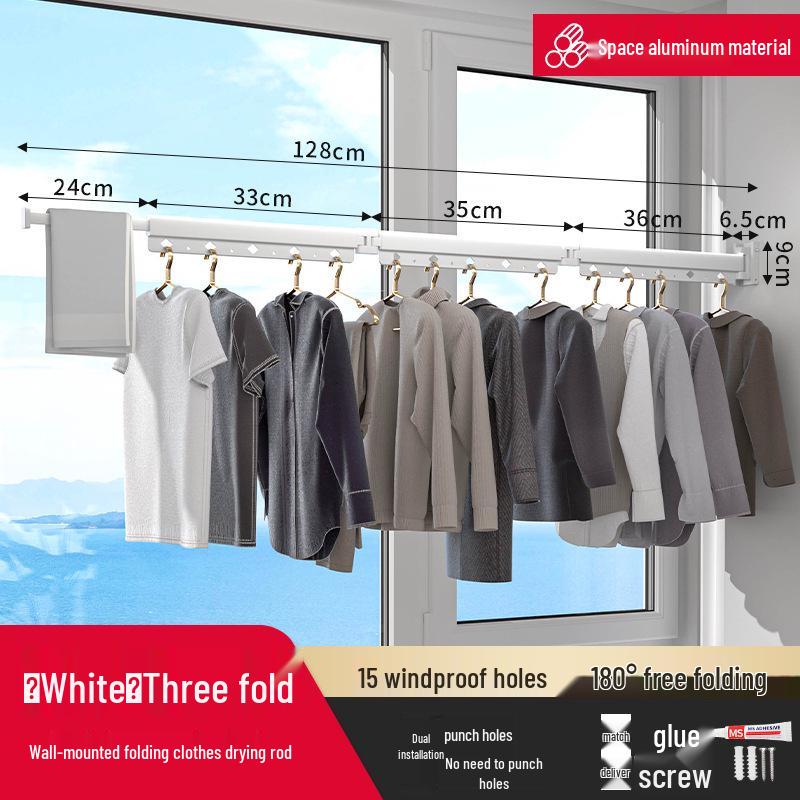 Wall-Mounted Telescopic Folding Clothes Drying Rack for Indoor/Outdoor Use