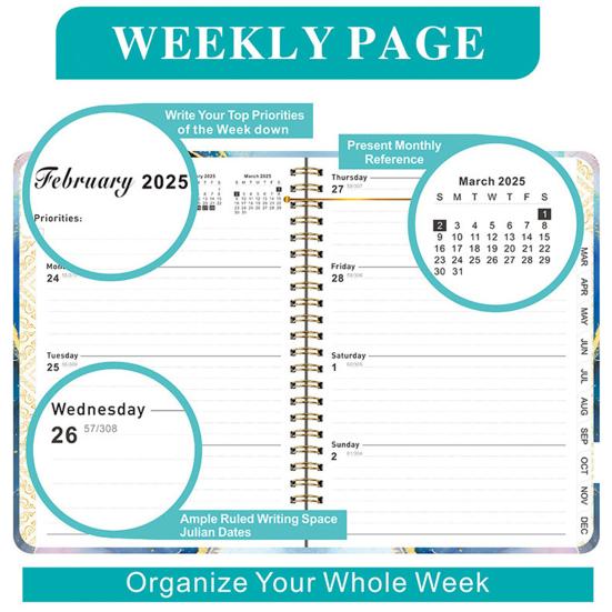 2025 planer Notebook Dickere Papier Tinte Auslaufsicher Dual-Sided Schreiben Termin Tracker Notebook