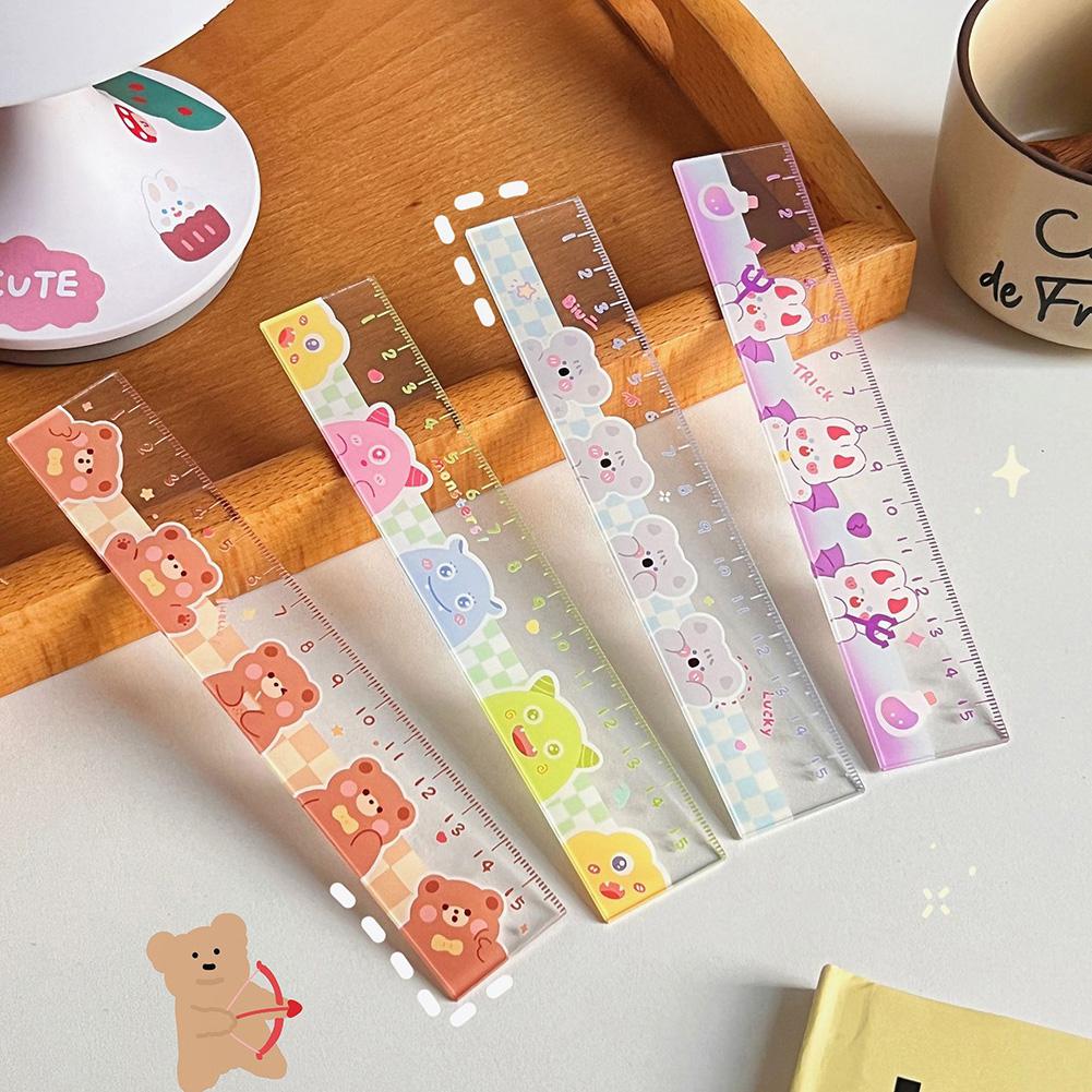 Trendy Ins Ruler Transparent Aesthetic Stationery Scale Creative Kawaii Study Desk Accessory Ruler Back To School Gift
