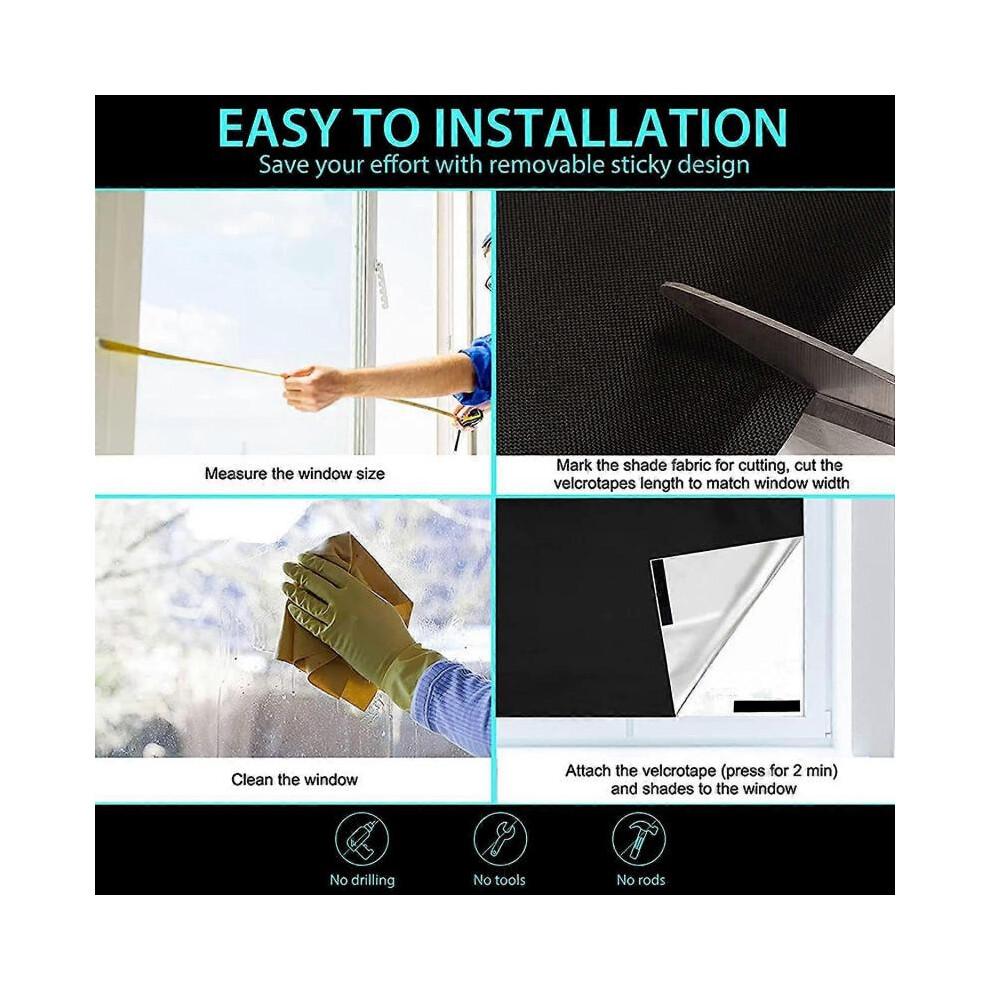 (145x400cm) Portable Blackout Shade, 100% Blackout Shades, Travel Window Blackout Curtains, Free to Cut, No Drill Temporary Blackout Blinds