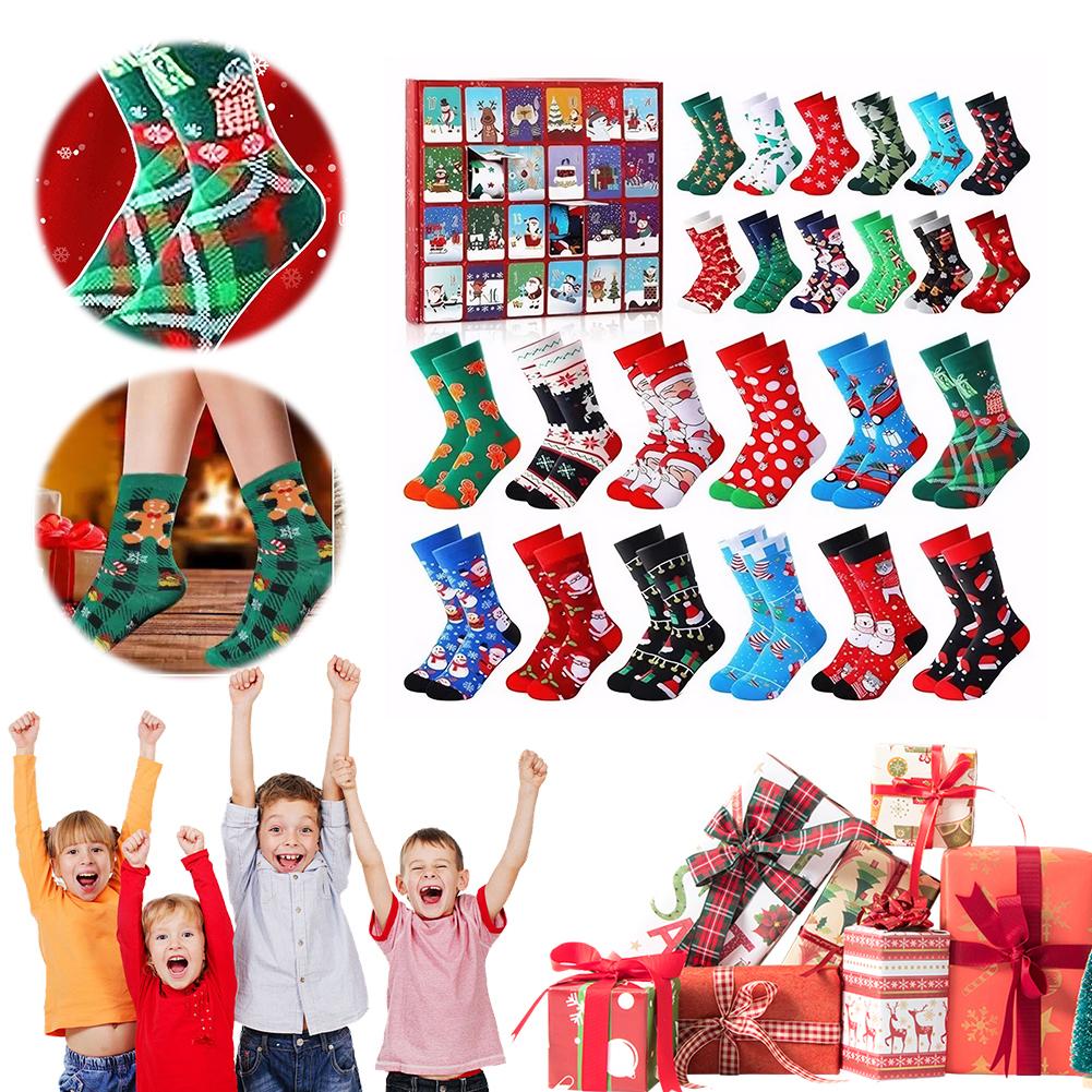 Christmas Sock Advent Calendar 2025 Xmas Countdown Calendar 24 Pair of Christmas Crew Socks Christmas Gifts for Adults Men Women