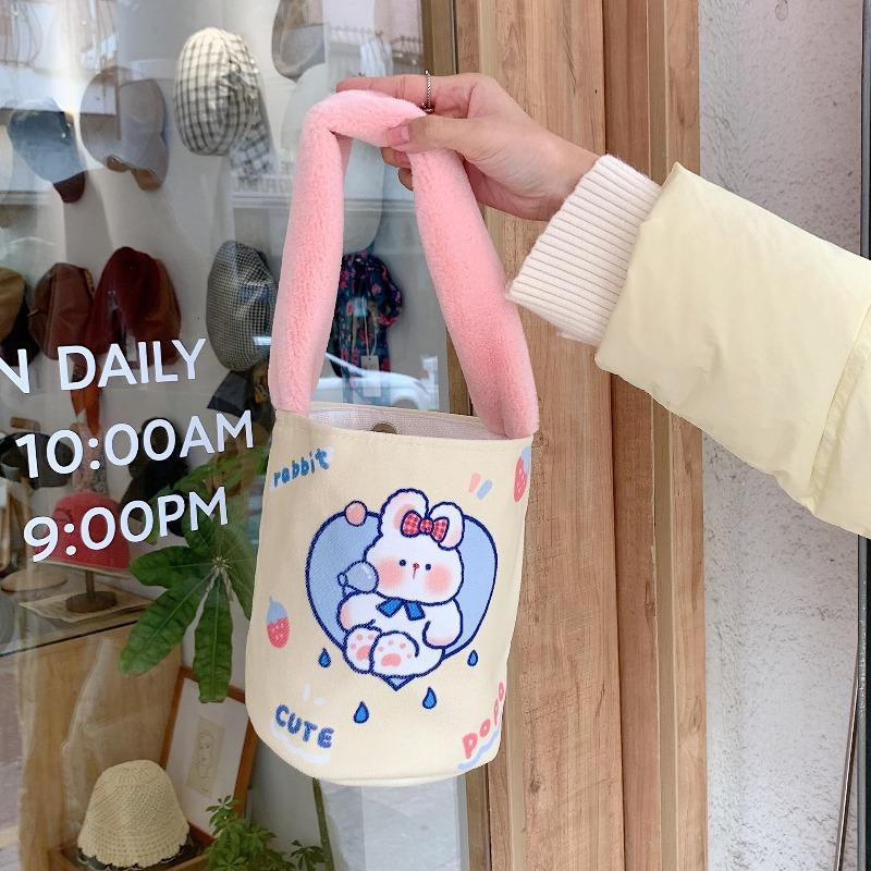 Herbst und Winter Plüschhandtasche Cartoon Eimertasche Studentenarbeit kleine Tasche Canvas Bento-Tasche niedlich lustig
