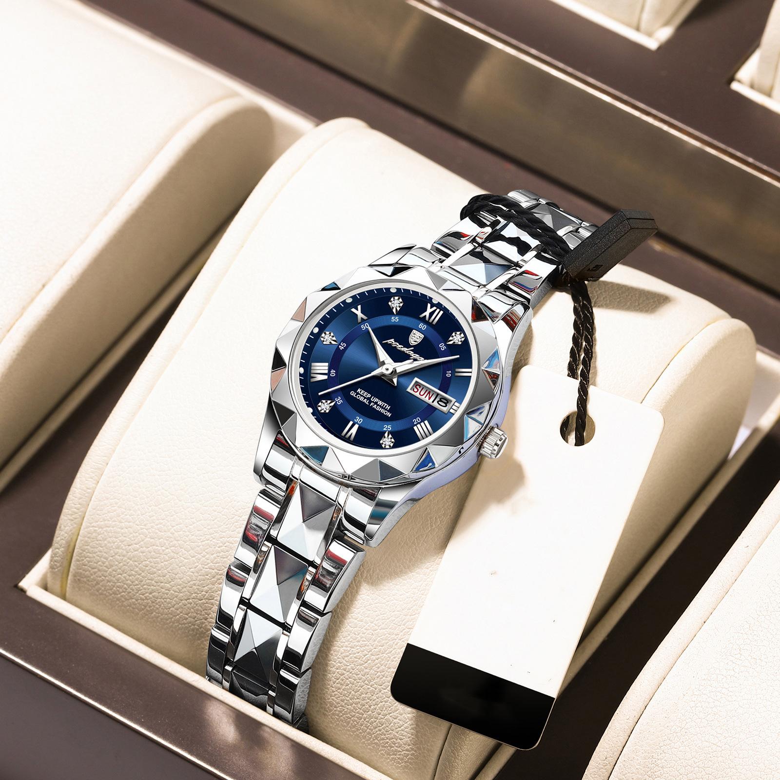 

POEDAGAR Елегантний кварцовий жіночий наручний годинник Auto Date найкращого бренду Оригінальний годинник для жінок Розкішні водонепроникні світлові наручні годинники срібний/синій